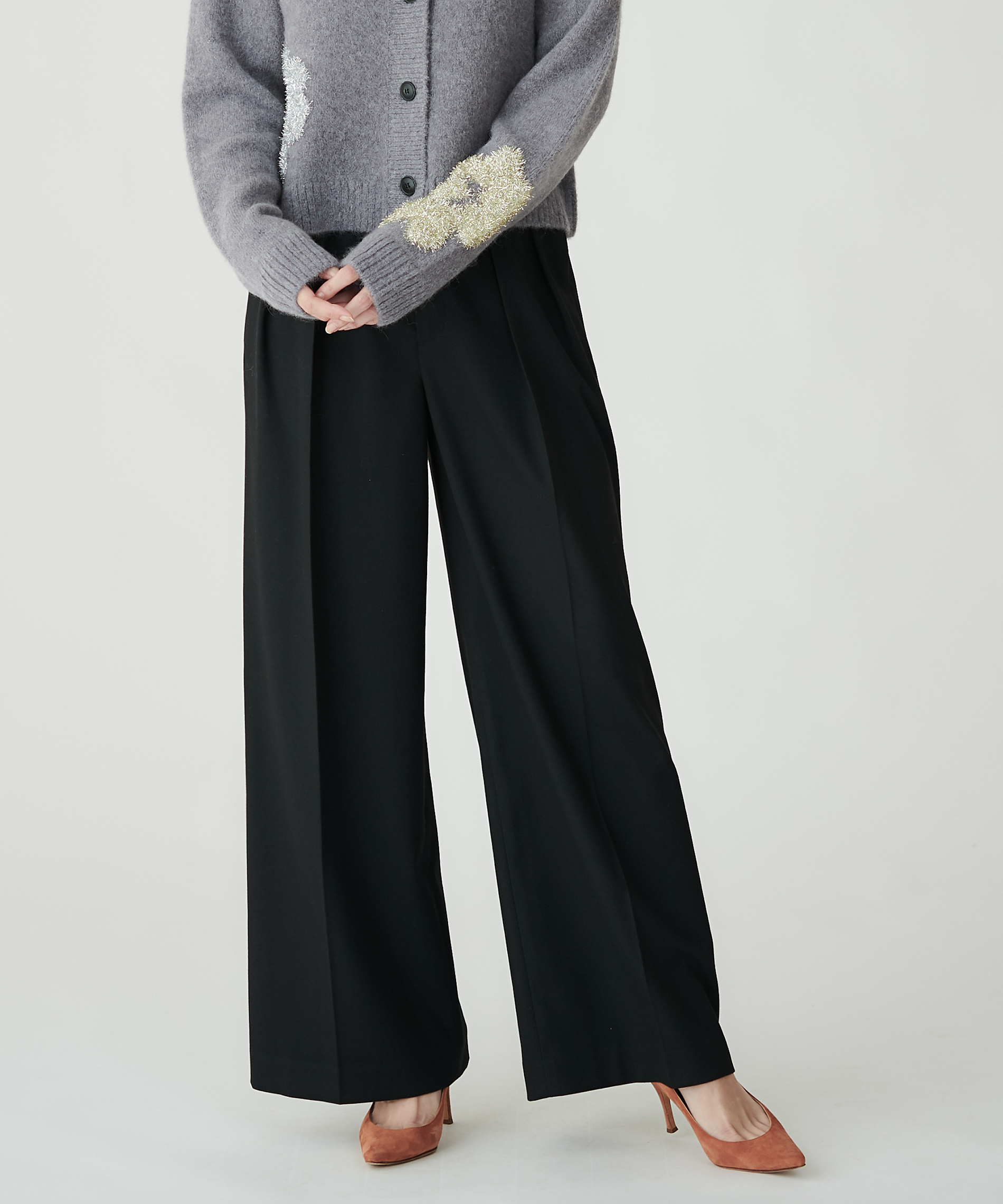 美品✨ヤッコマリカルド サイドピンタック ワイドストレート