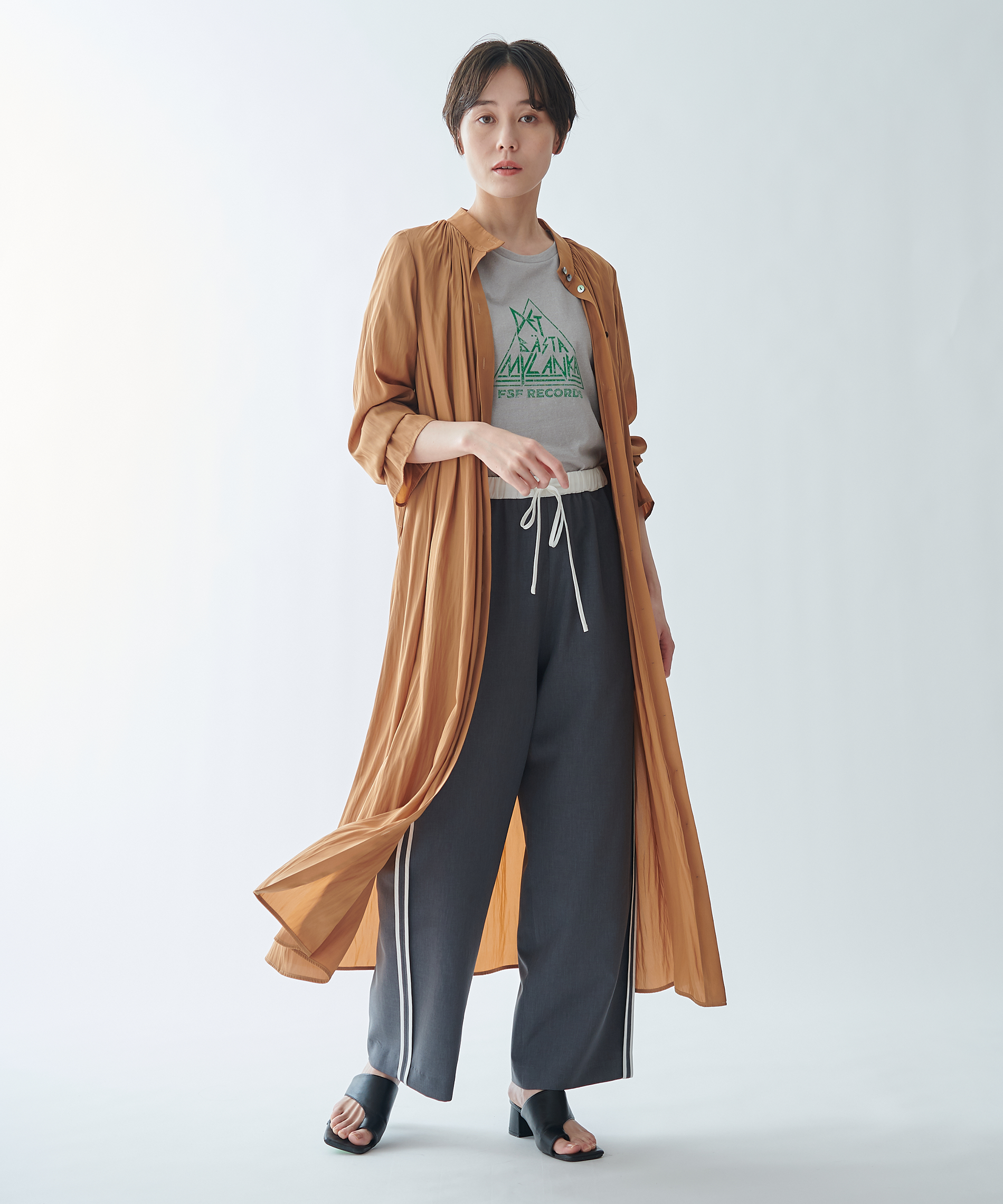 ◆MICHAA スタンドカラーシャツワンピース PTM チェックスタンドカラーシャツワンピース - 【シサム工房