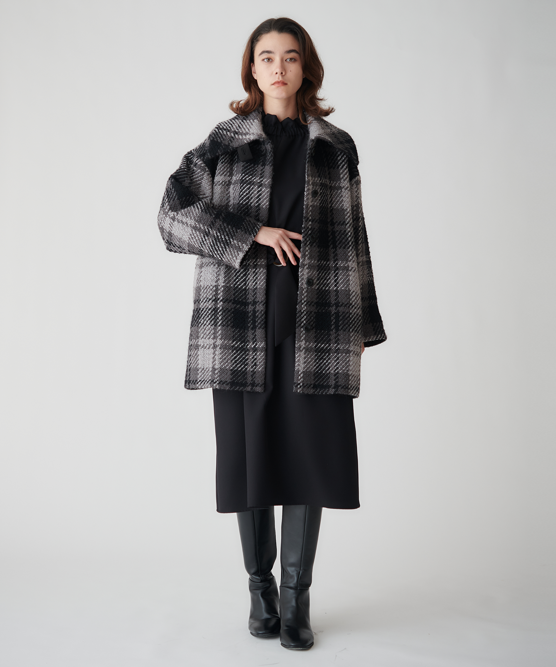 チェックステンカラーコート – FACE SANS FARD