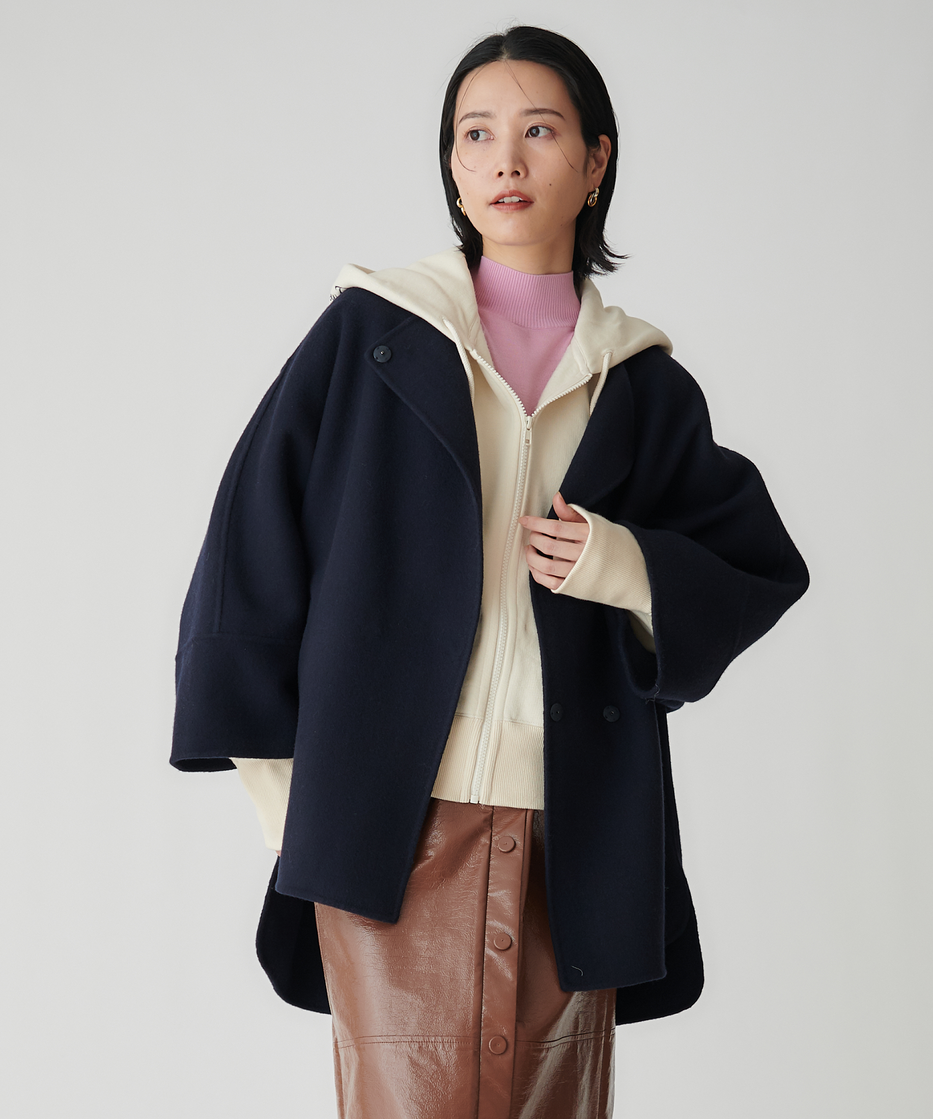 スピックアンドスパン　ノーカラーポンチョコート　ブラック　38 ノーカラーポンチョコート – FACE SANS FARD