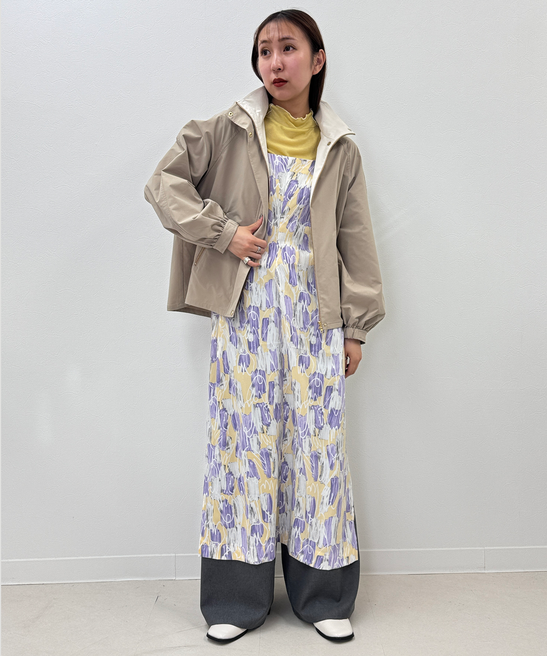 水彩フラワープリントキャミワンピース