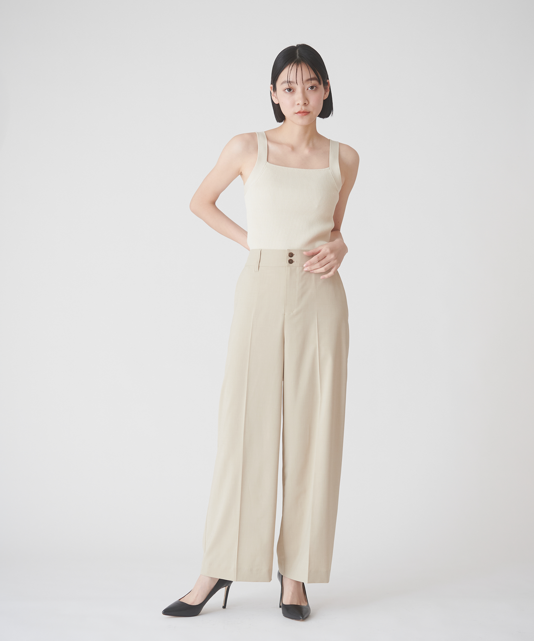 beautiful people パンツ(その他) ベージュ系 0240823D0211 センタープレスワイドパンツ – FACE SANS FARD