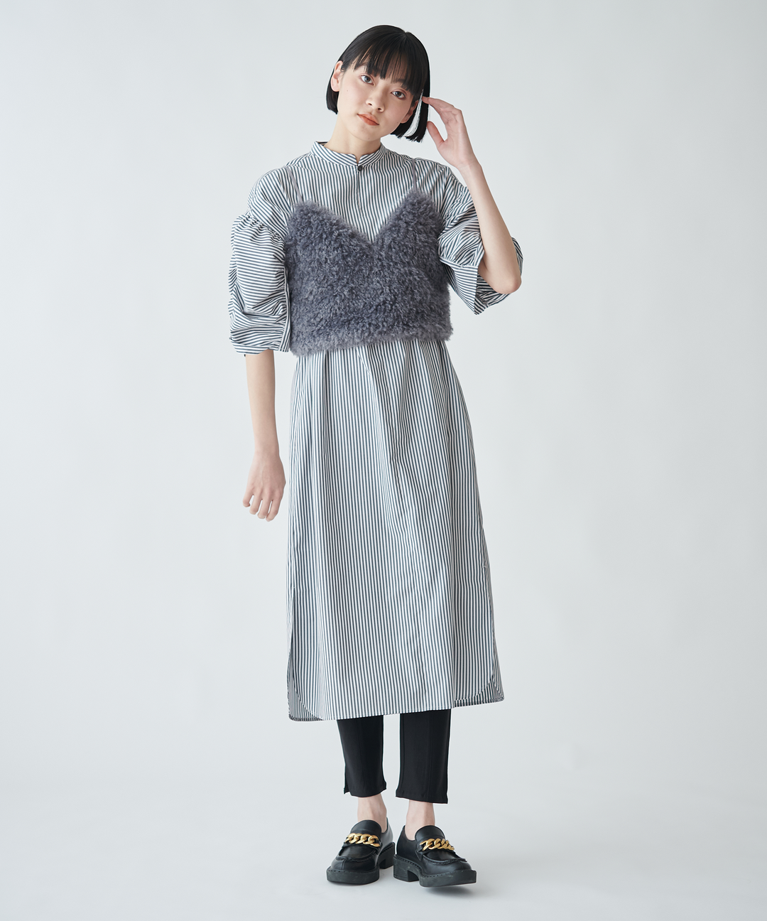 ストライプギャザーシャツワンピース – FACE SANS FARD ストライプギャザーシャツワンピース – FACE SANS FARD