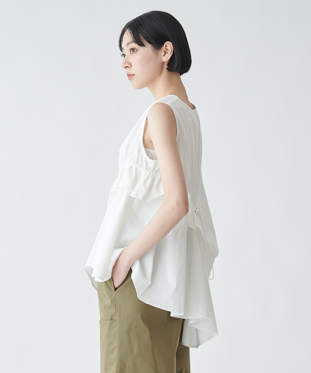 レディース 半袖Tシャツ★キルシ★スリムフィット COLLAR IVORY ショートアシンメトリーTシャツセット – FACE SANS FARD