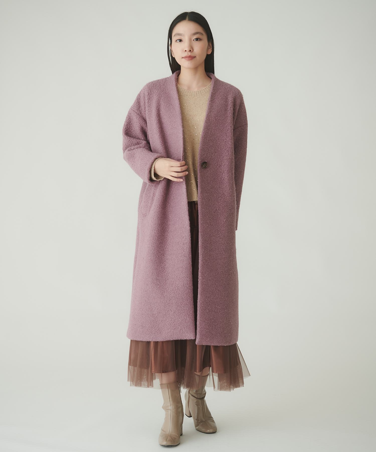 ノーカラーロングコート – FACE SANS FARD ノーカラーロングコート – FACE SANS FARD