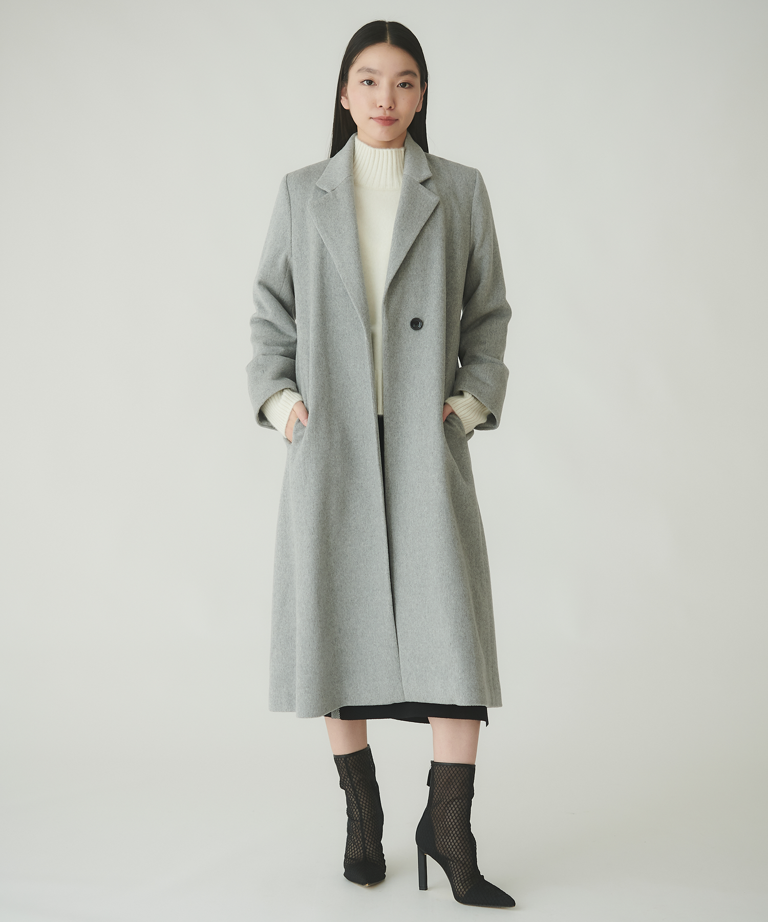 Adrianna ロングコート【42】イタリア製 カシミヤ使用 キュプラ 上品 Adrianna ロングコート【42】イタリア製 カシミヤ使用 キュプラ 上品