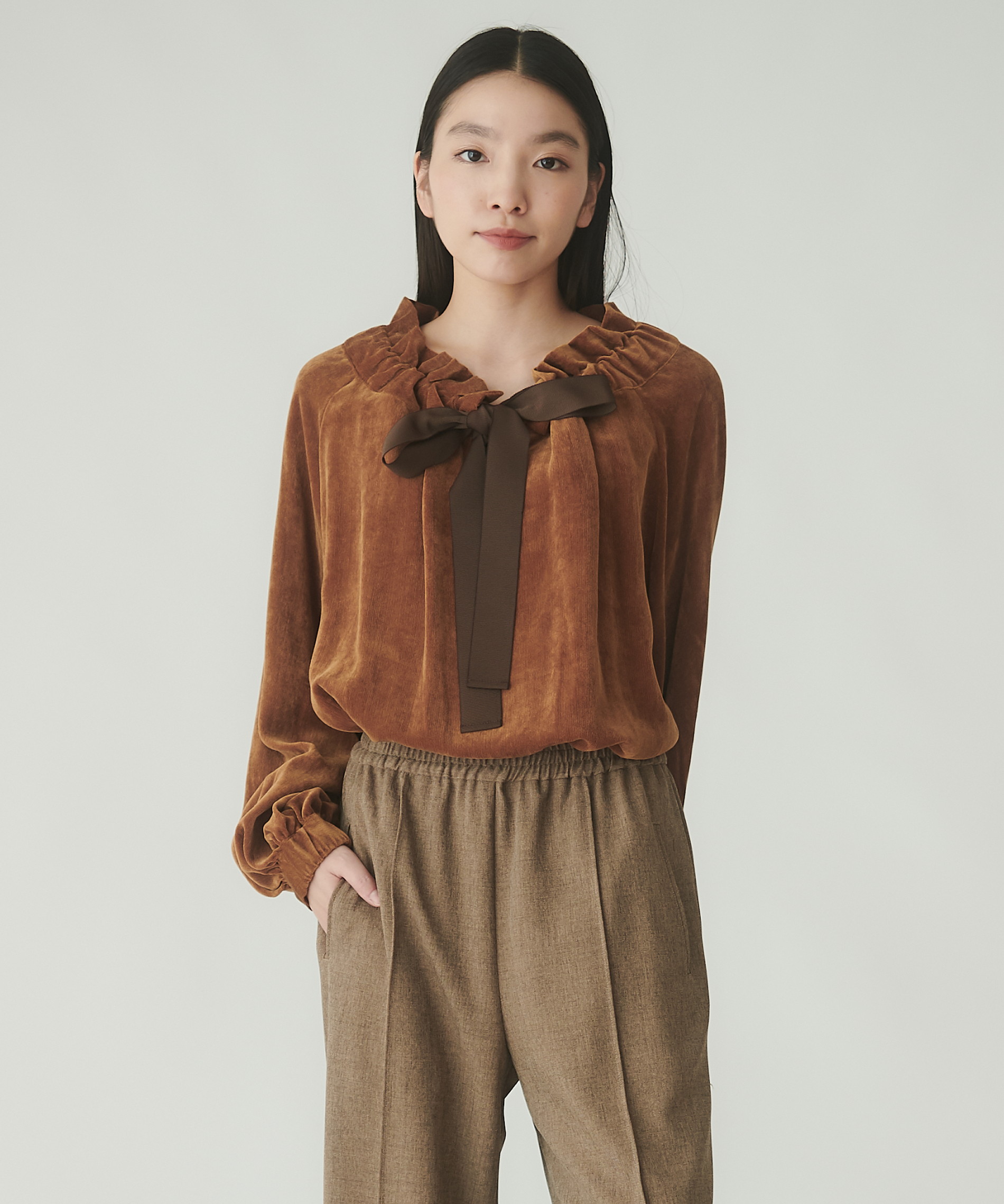 【極美品】ISSEY MIYAKE ベルベット プリーツブラウス ダークブラウン 極美品】ISSEY MIYAKE ベルベット プリーツブラウス ダークブラウン 極