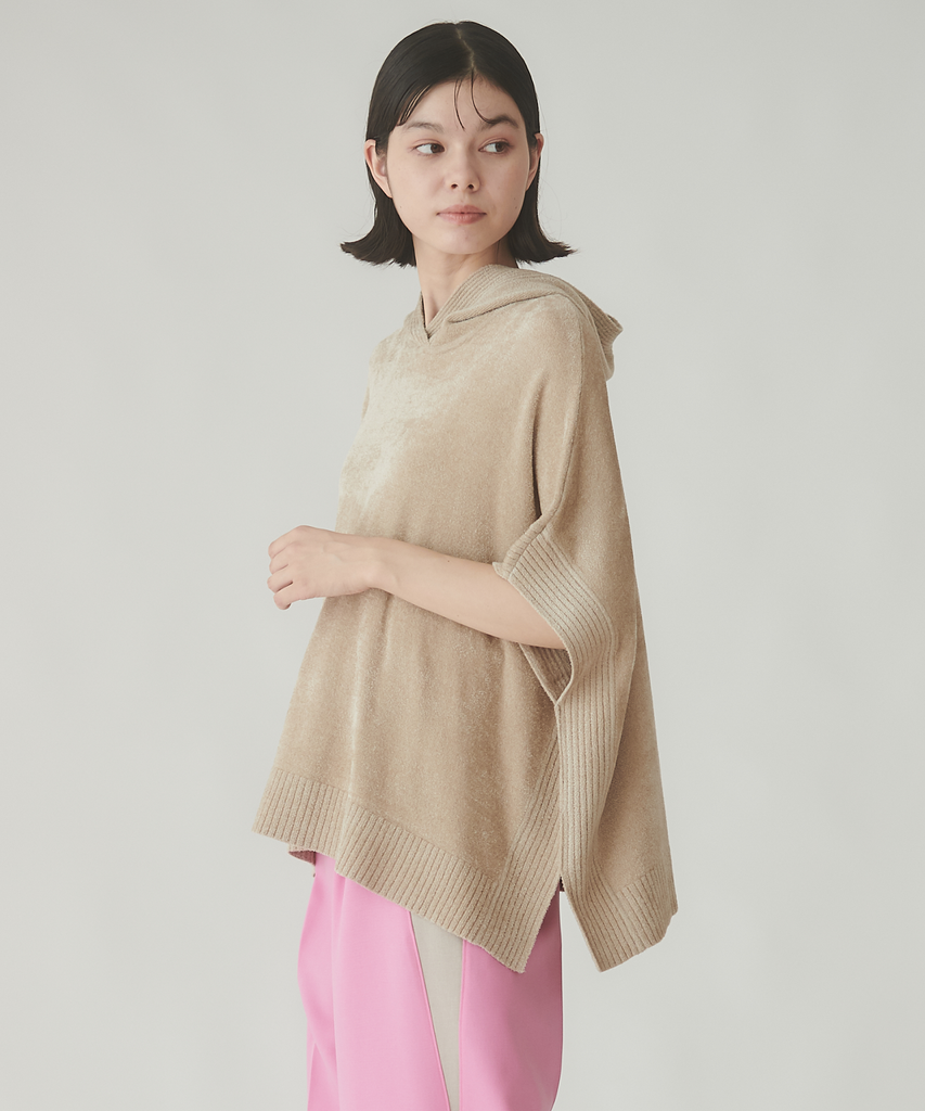 PISANO フード付きポンチョ ベージュネイビー PISANO フード付きポンチョ ベージュネイビー PISANO フード付き