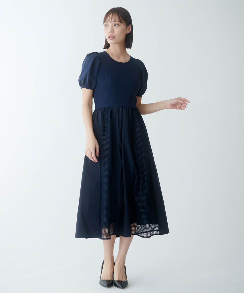 【新品】レリアン13＋レースドッキングワンピースフロント前ファスナー黒セレモニー レース切替ドッキングワンピース パーティードレス ブラック