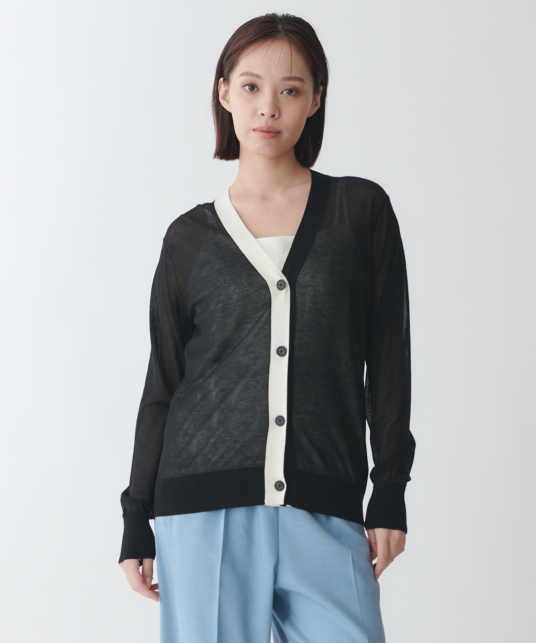 コットンナイロン18G配色ニットカーディガン – FACE SANS FARD コットンナイロン18G配色ニットカーディガン – FACE SANS FARD