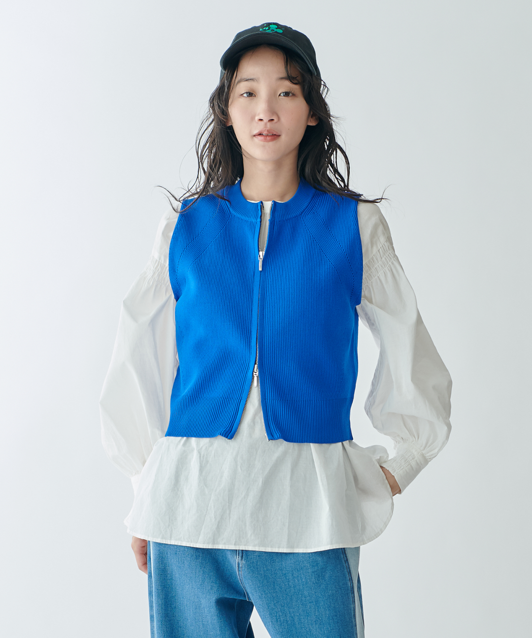 ナゴンスタンス zip cropped vest クロップ ニットベスト ブルー ナゴンスタンス zip cropped vest クロップ ニットベスト ブルー