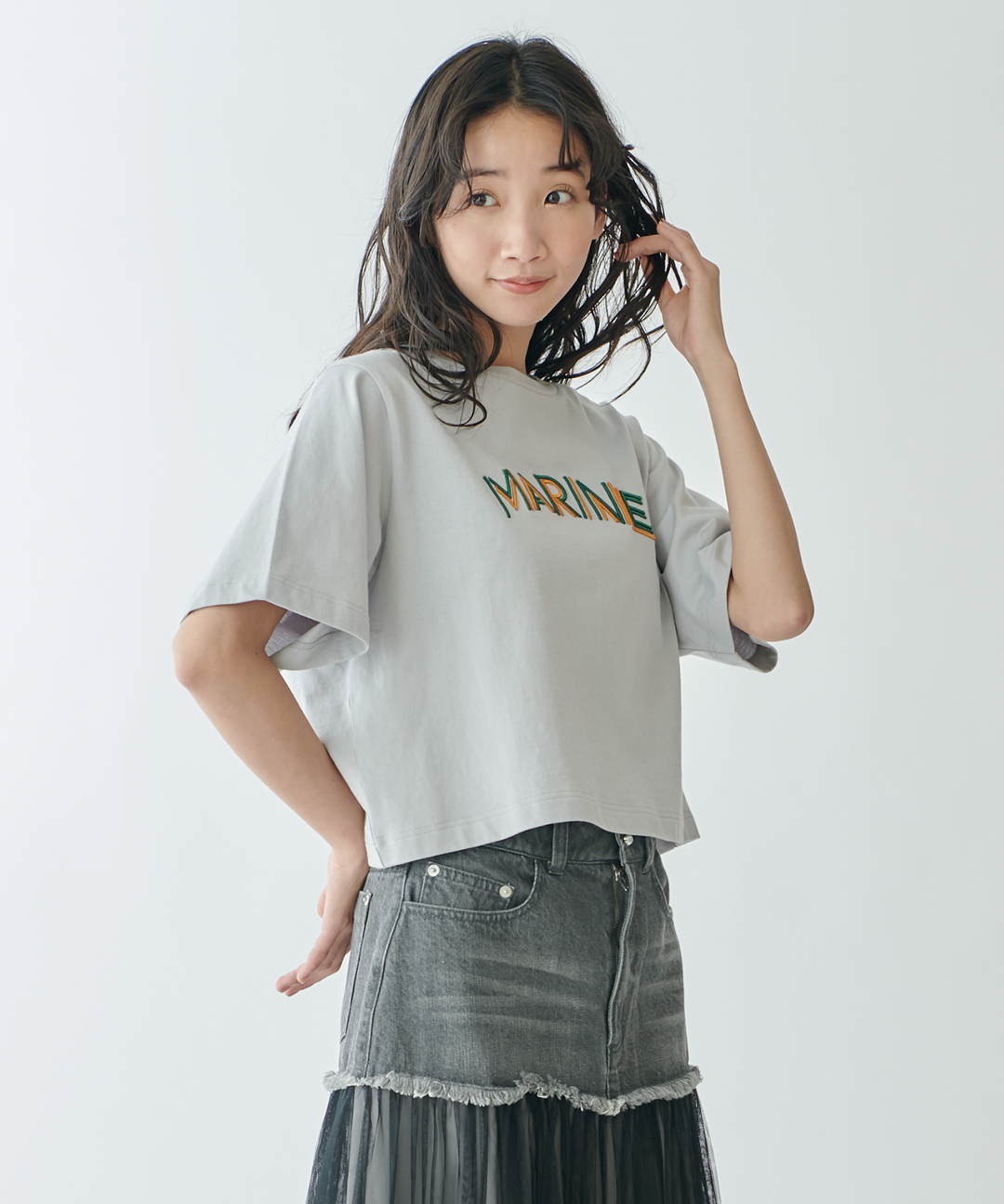 MARINEロゴ刺繍Tシャツ