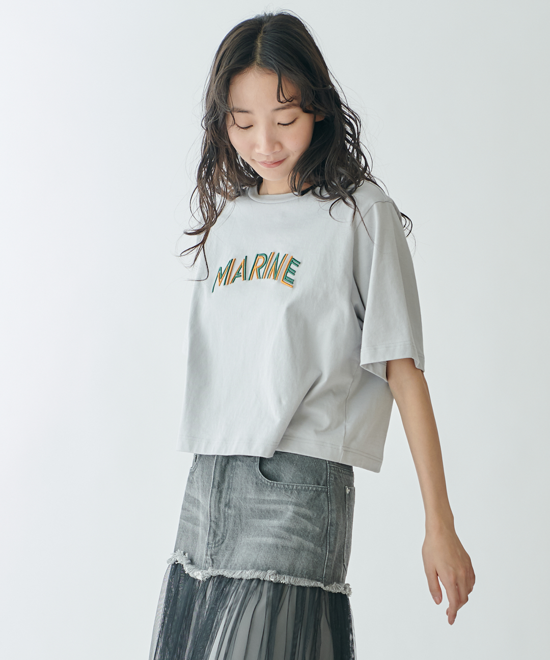 MARINEロゴ刺繍Tシャツ