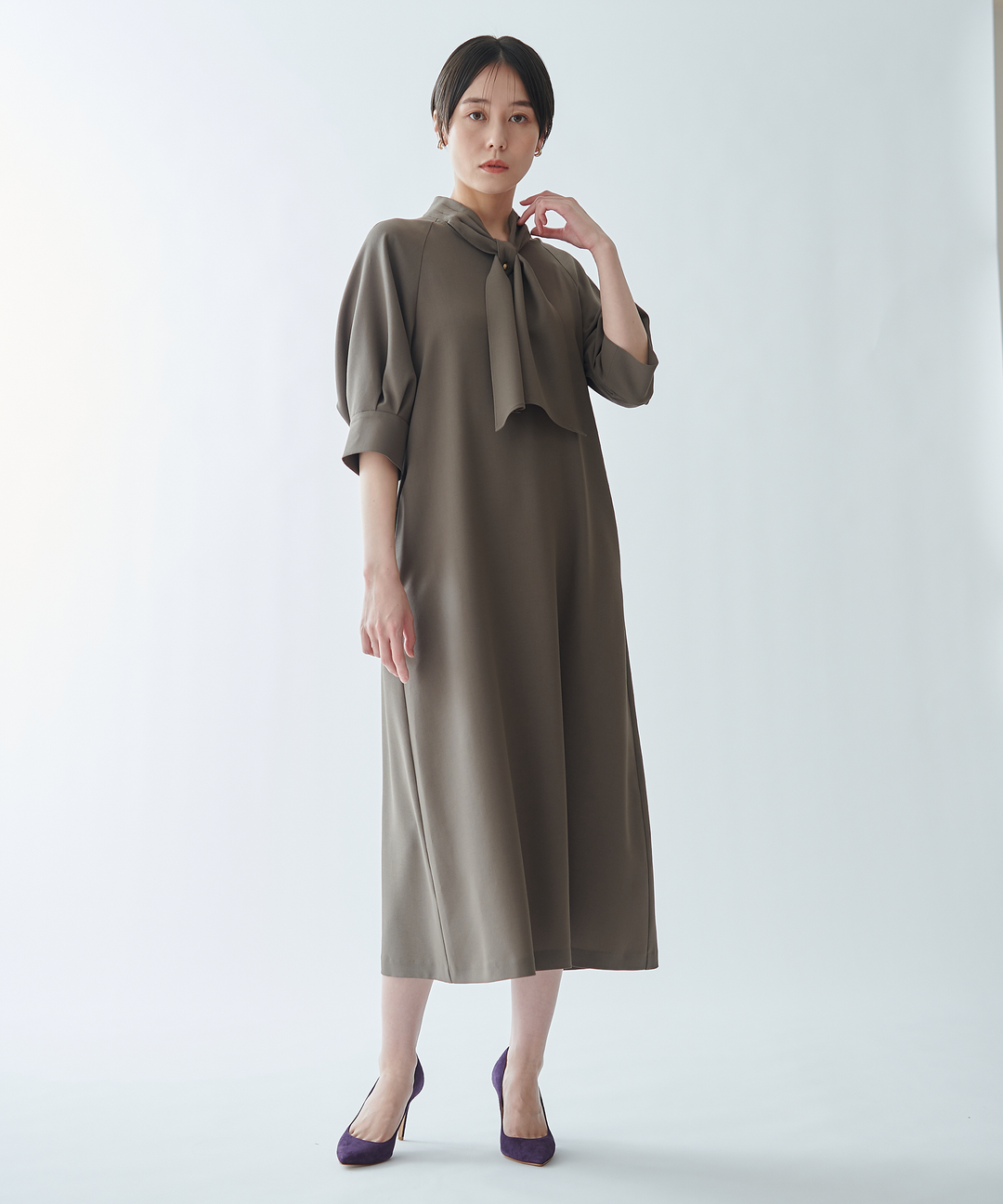 【MARNI】 (M) 無地 フリル 五分袖 シャツ ワンピース ボウタイ ボウタイシャツワンピース – FACE SANS FARD