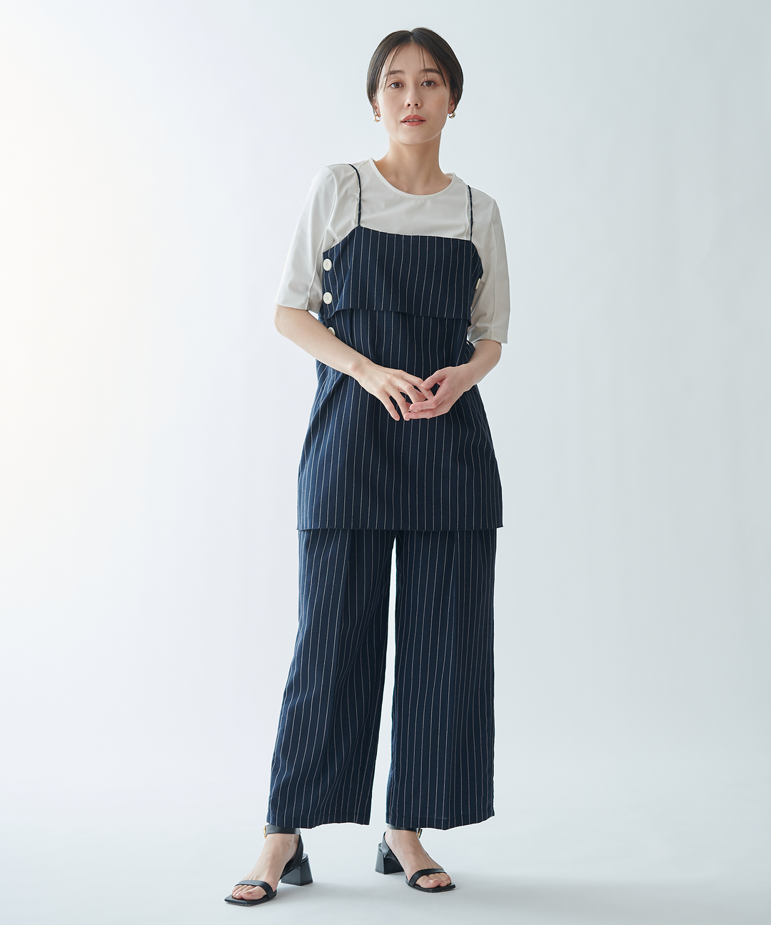 リネン混ワイドパンツ