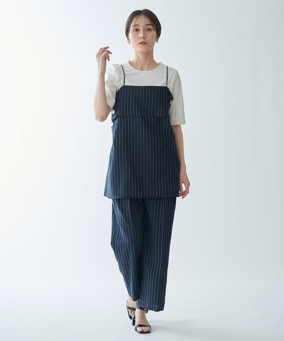 リネン混ワイドパンツ