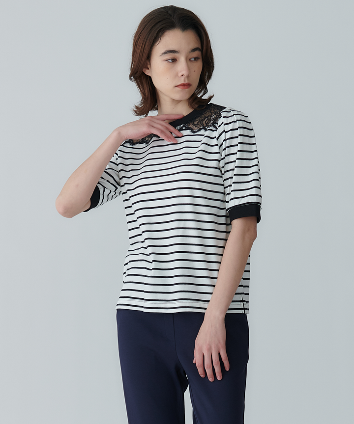 モデル H：172cm / 38 / オフホワイト×ブラック