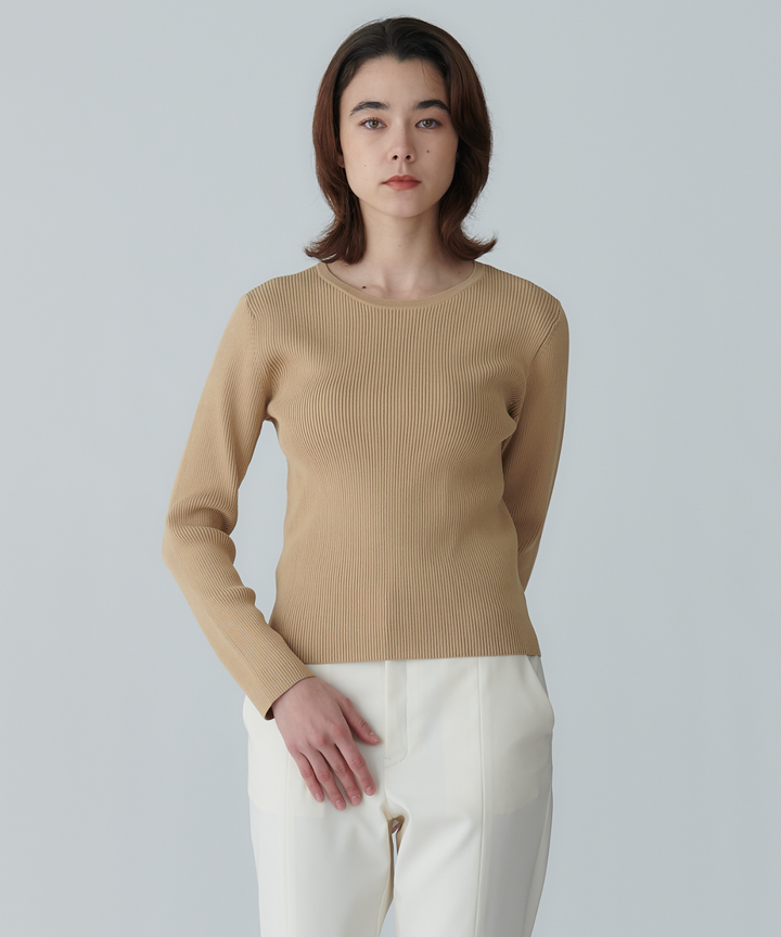 ニット×シフォンオーガンジートップス