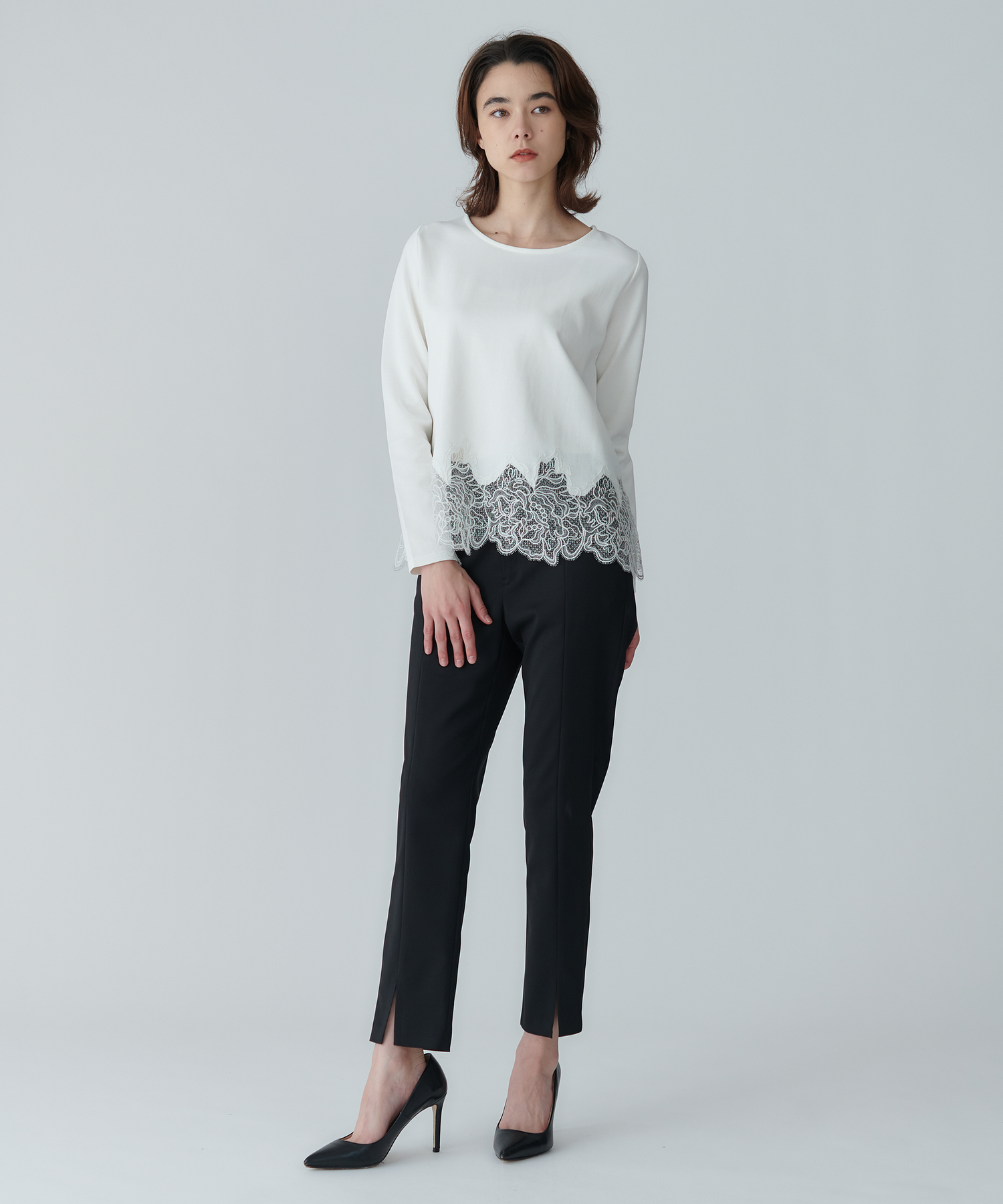 裾レースレイヤードスムースプルオーバー – FACE SANS FARD