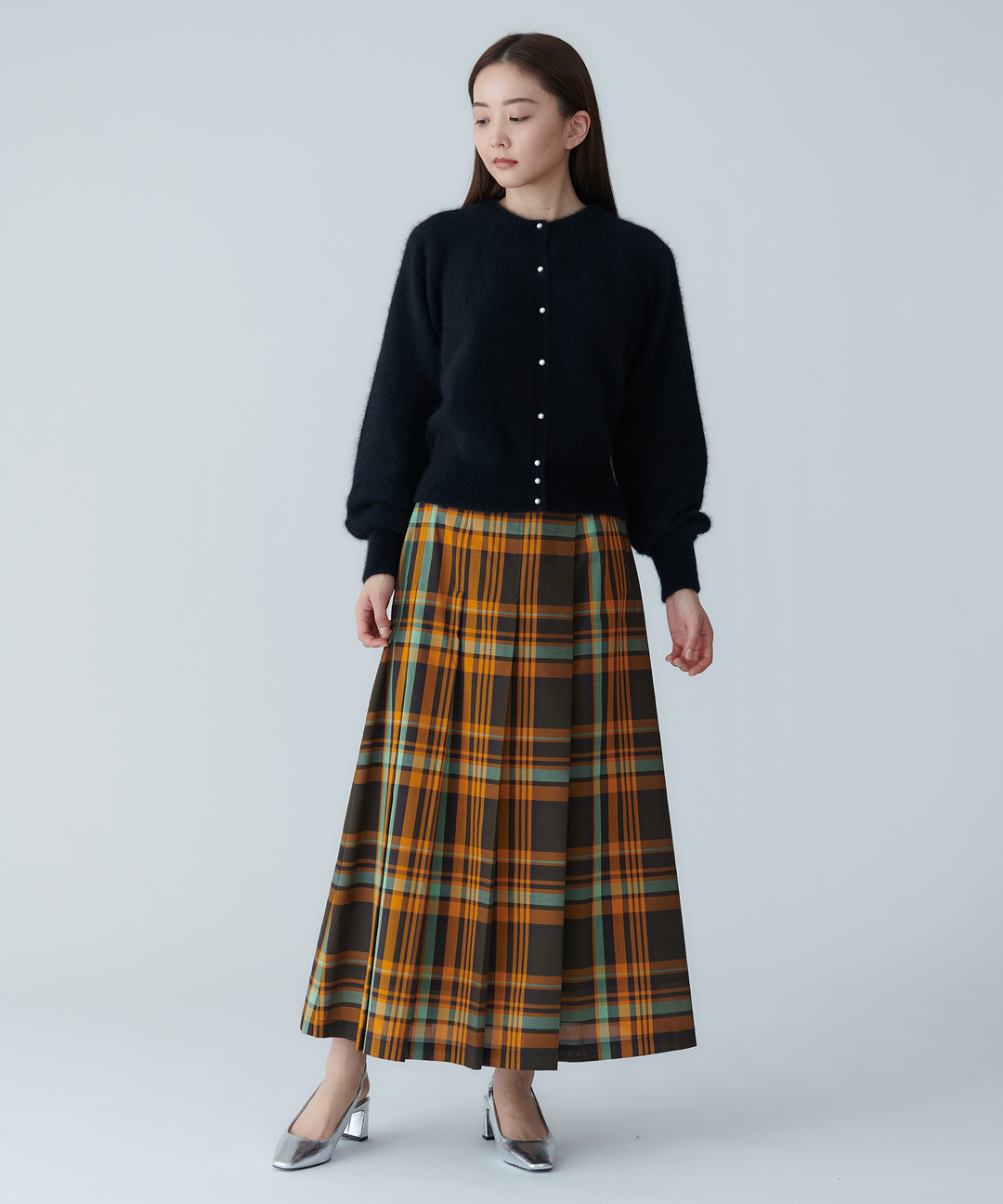 フォックス混コンパクトパールカーディガン