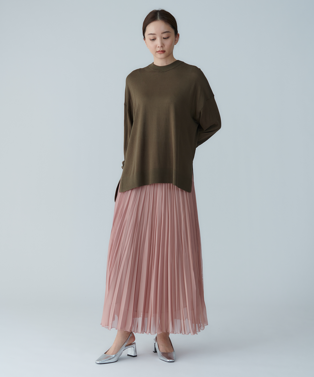 クールシャンブレーシフォンプリーツスカート