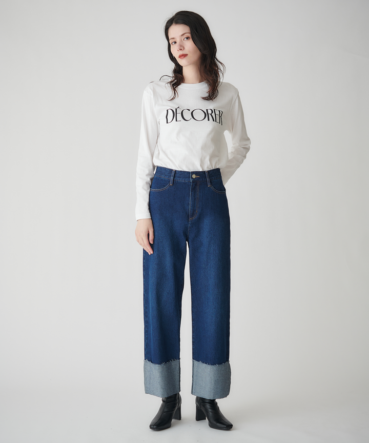 ロールアップストレートデニムパンツ