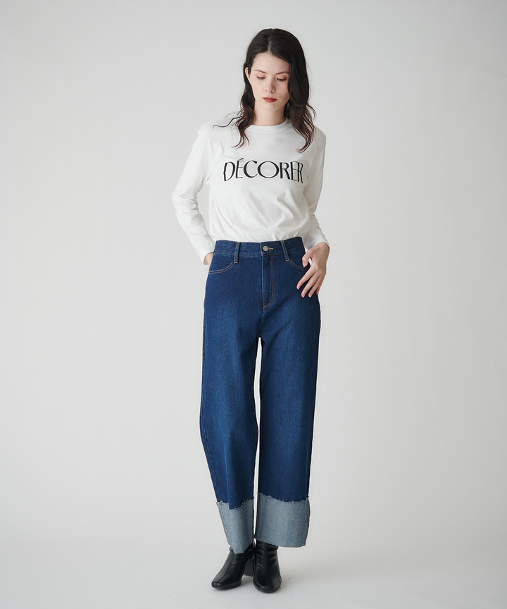ロールアップストレートデニムパンツ