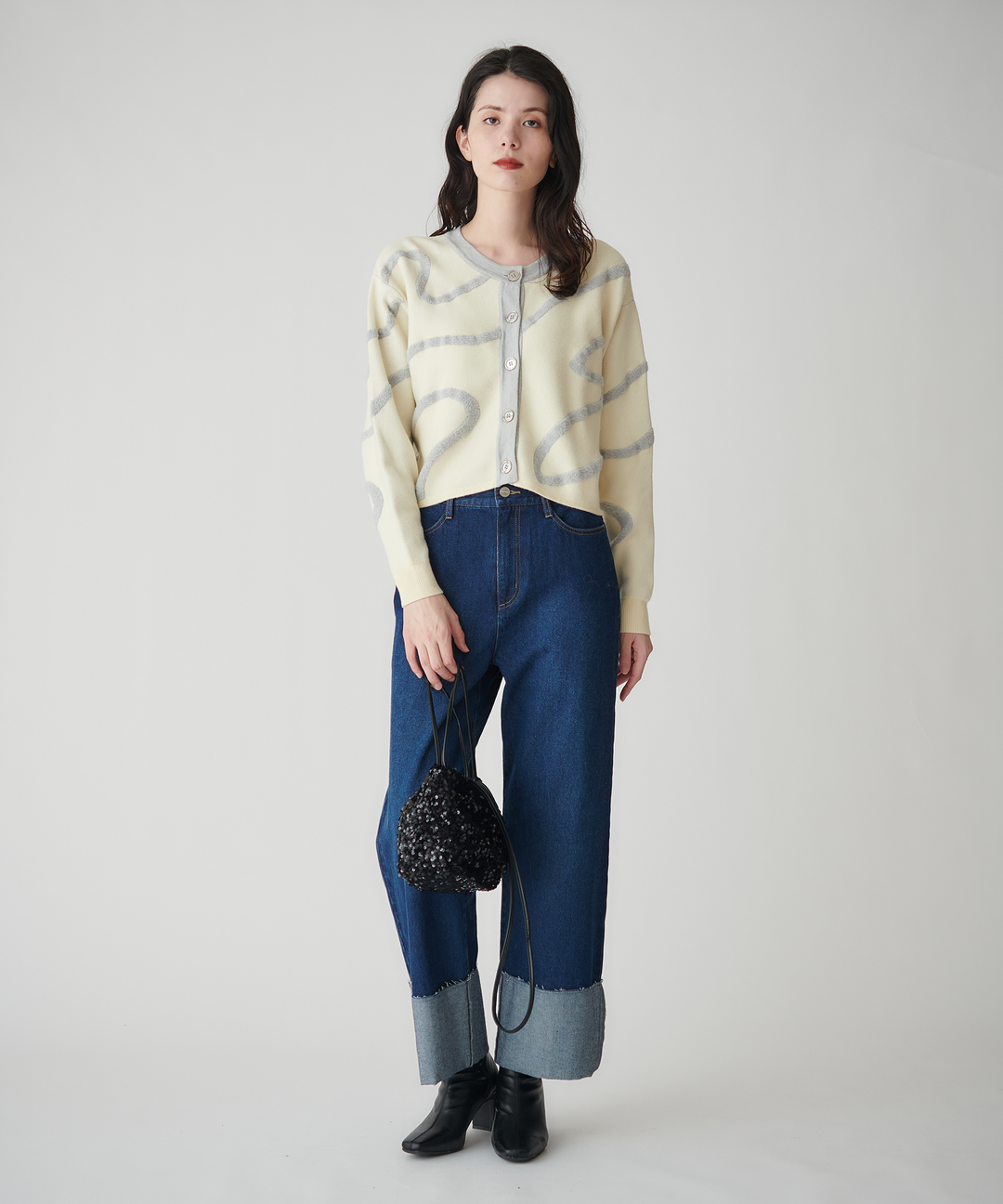 ロールアップストレートデニムパンツ