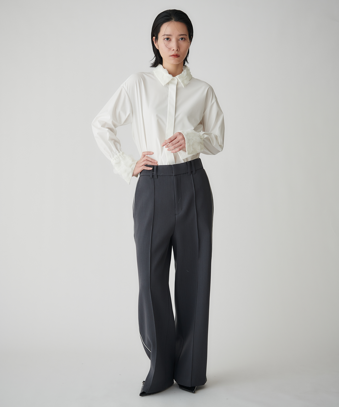 二重織ハイウエストワイドパンツ