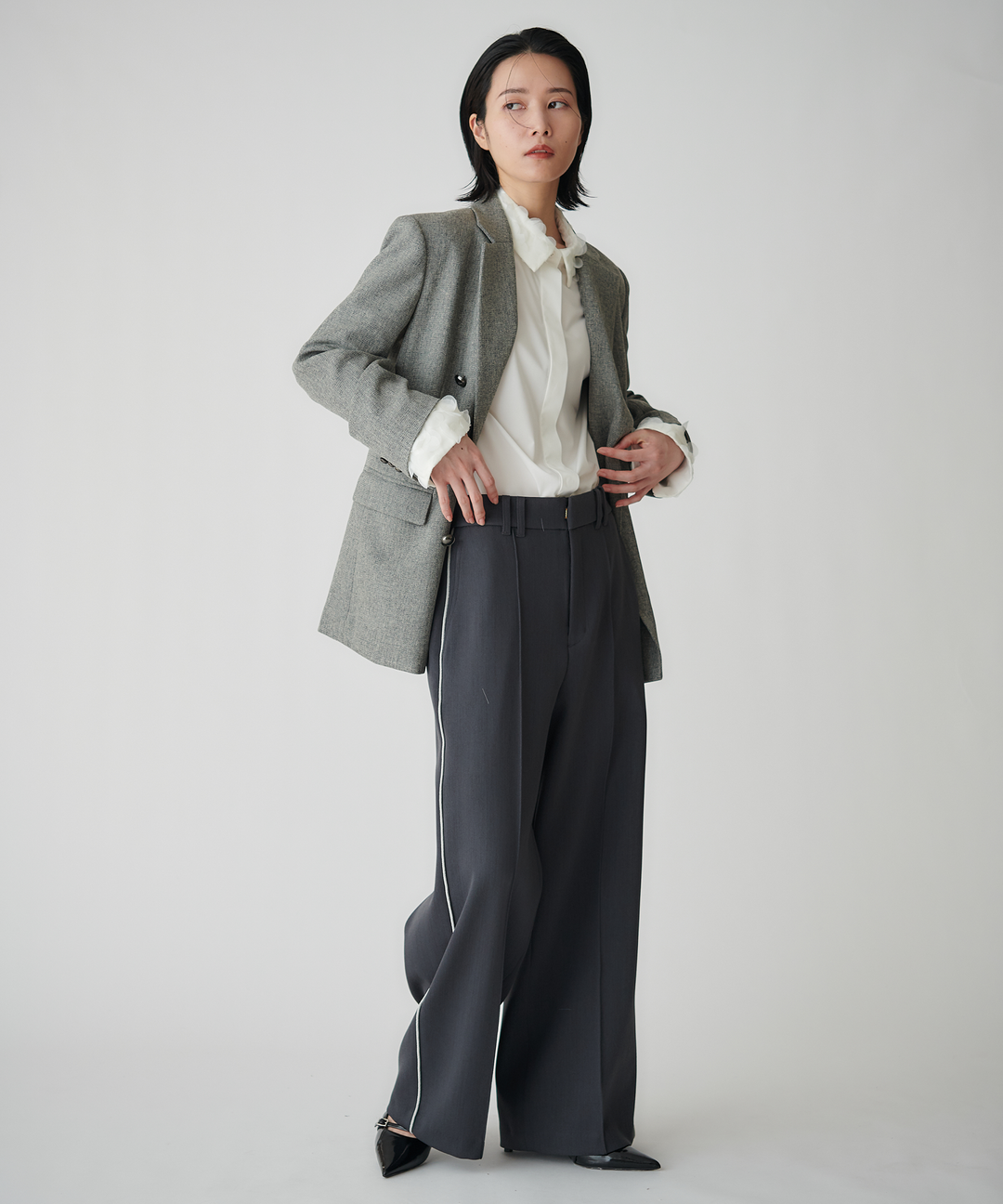 二重織ハイウエストワイドパンツ