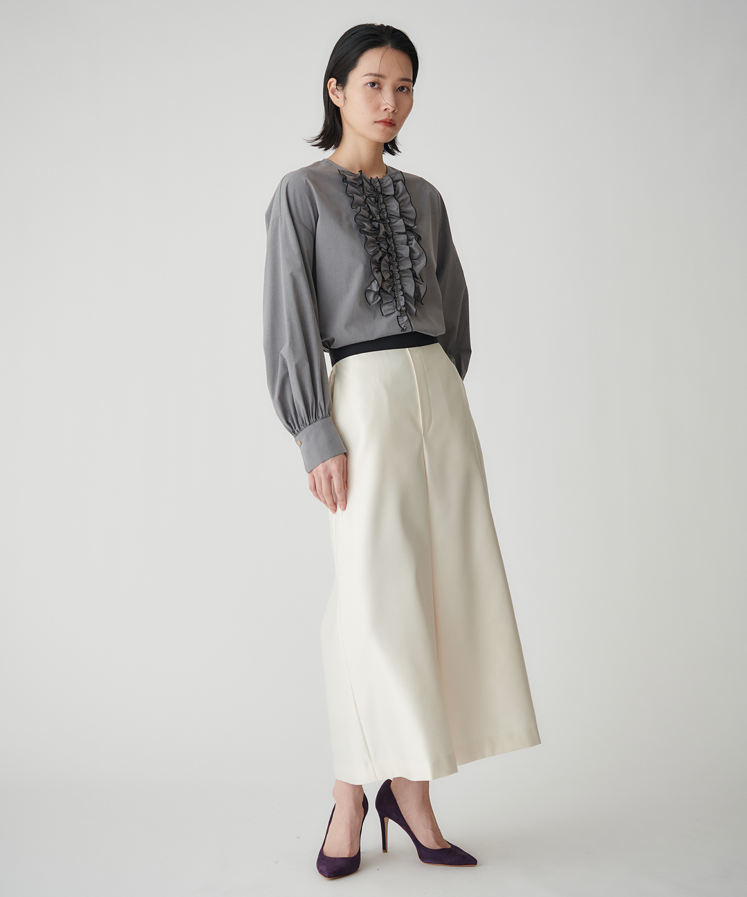 ノーカラーフリルブラウス – FACE SANS FARD ノーカラーフリルブラウス – FACE SANS FARD