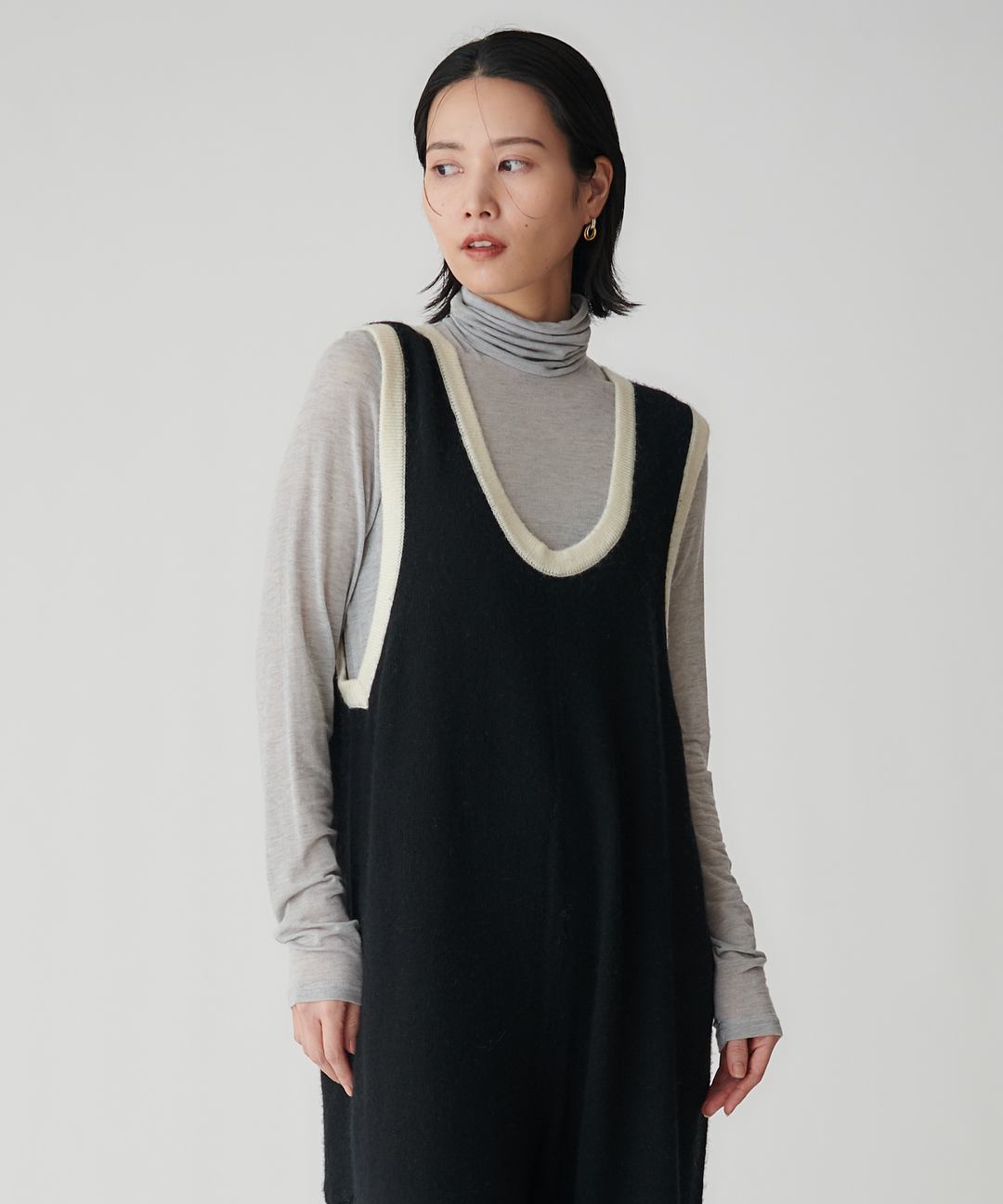 カシミアシルクシアージャージタートルネックトップス