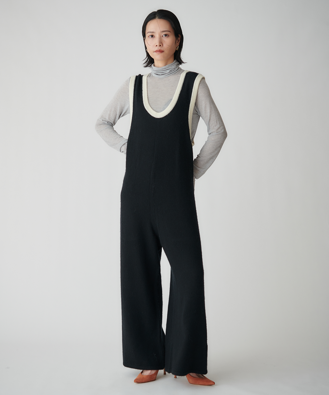カシミアシルクシアージャージタートルネックトップス
