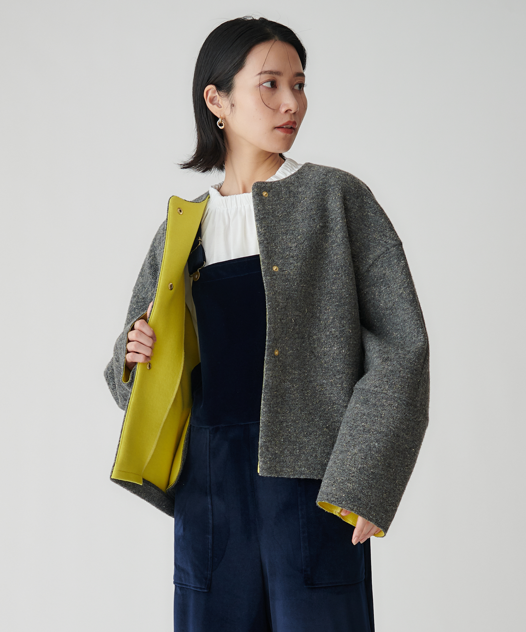 ダブルフェイスノーカラーコート