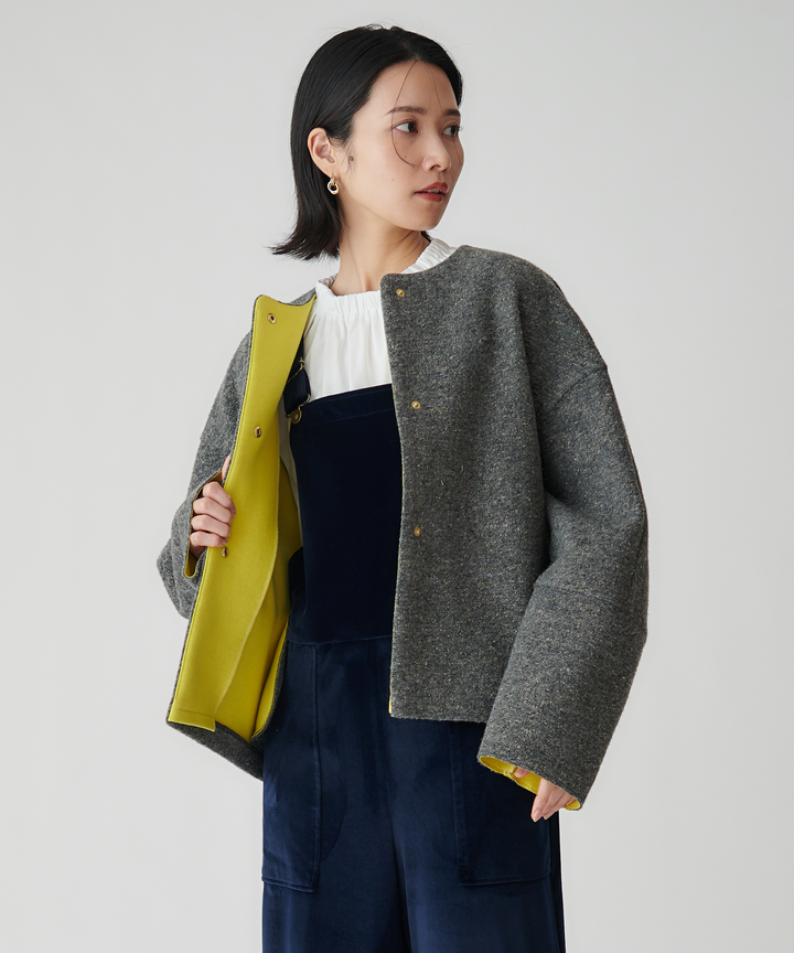 ダブルフェイスノーカラーコート