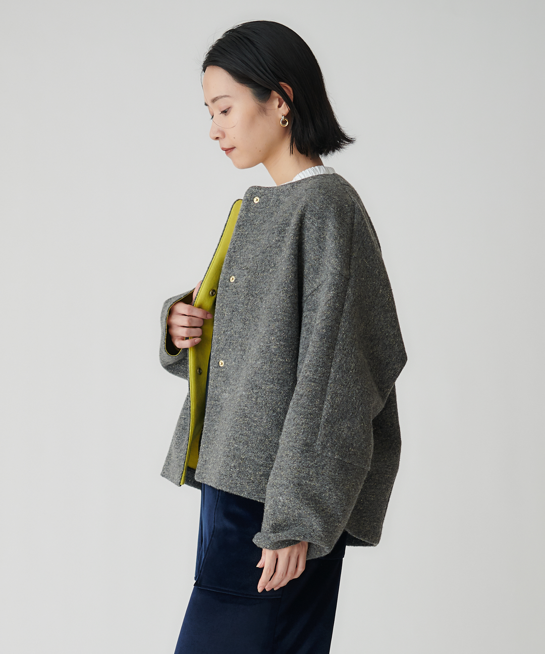 ダブルフェイスノーカラーコート