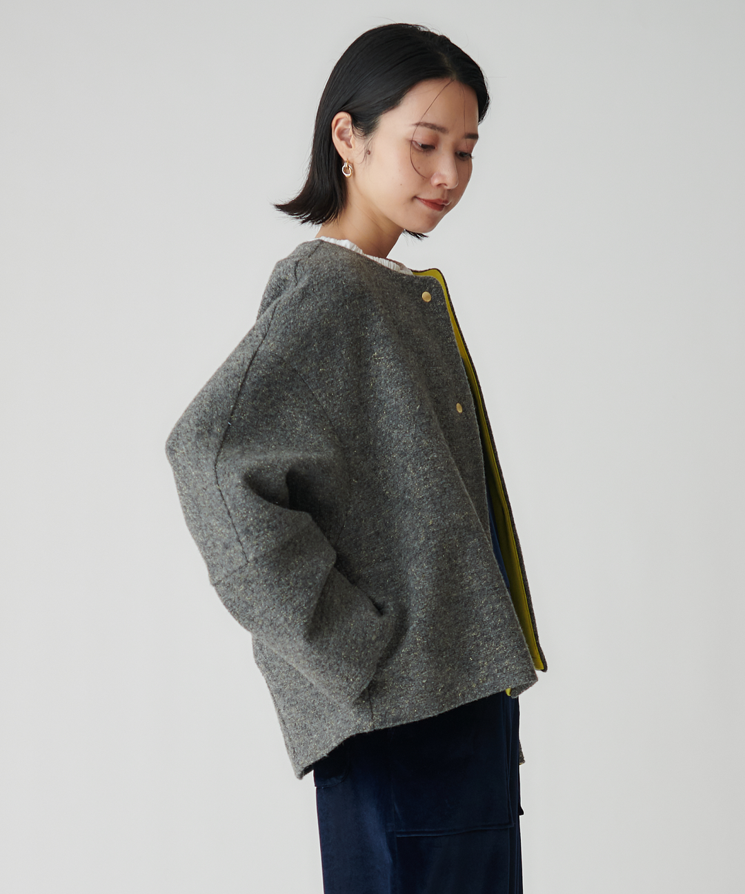 ダブルフェイスノーカラーコート