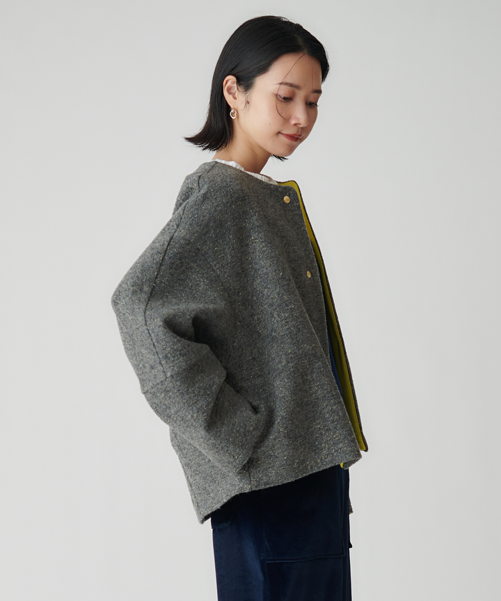 ダブルフェイスノーカラーコート