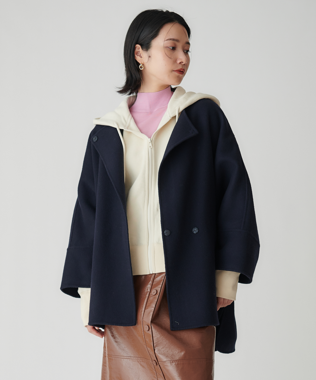R0506 様Plage ノーカラー ボンディング ショート コート ブラック R0506 様Plage ノーカラー ボンディング ショート コート ブラック