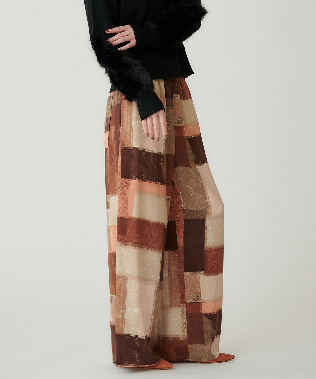 アートプリントマイクロサテンワイドパンツ