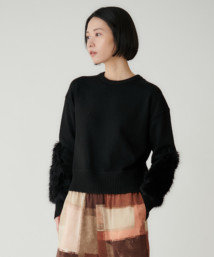 袖ファーベーシックニット