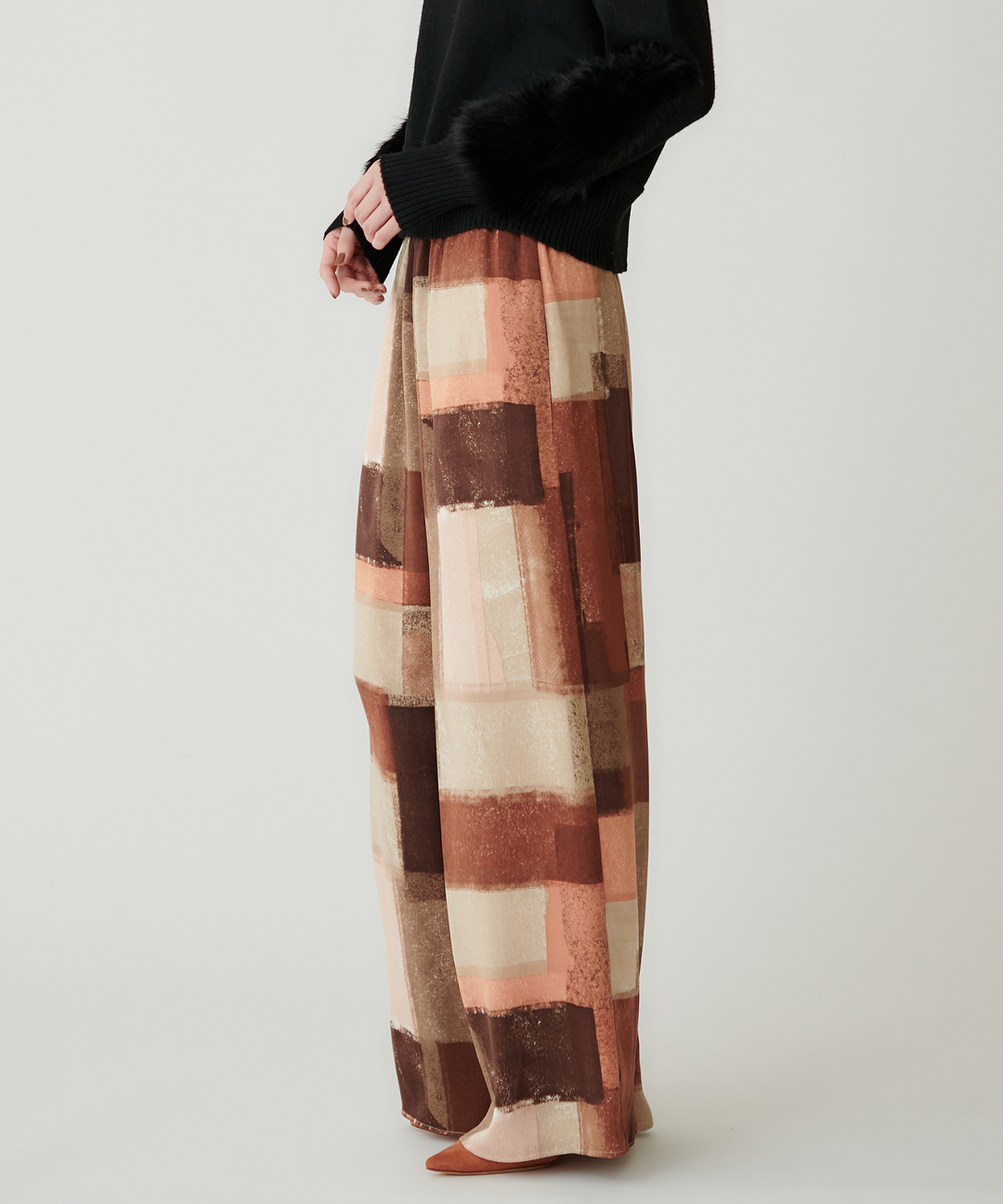 アートプリントマイクロサテンワイドパンツ