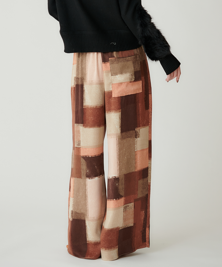 アートプリントマイクロサテンワイドパンツ