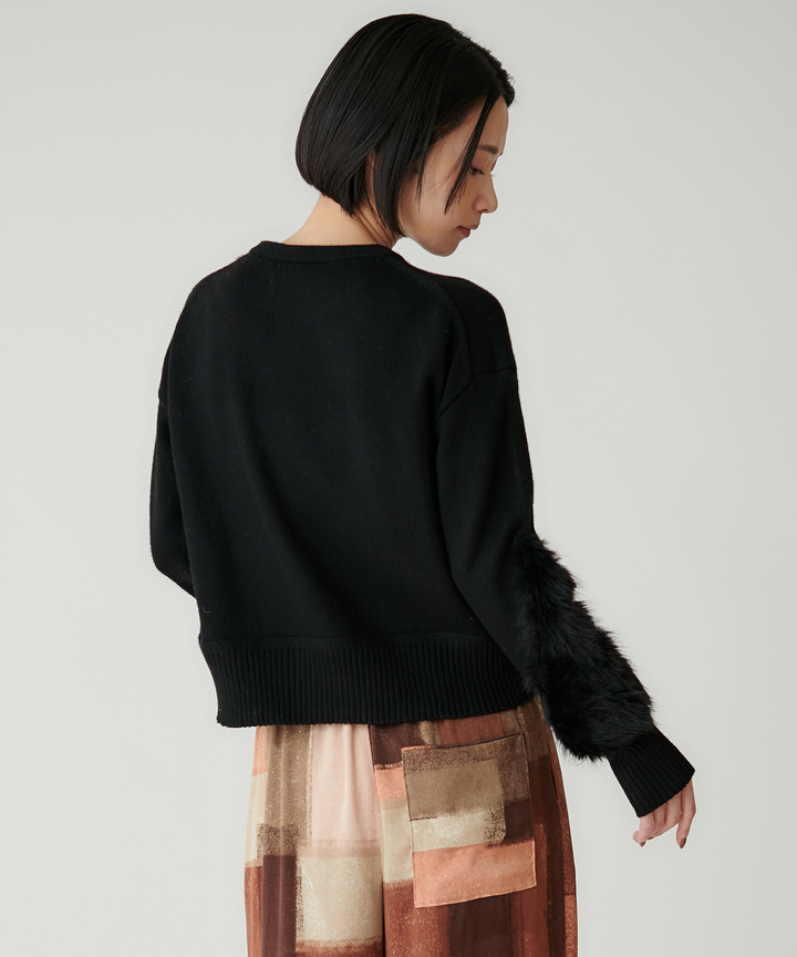 袖ファーベーシックニット