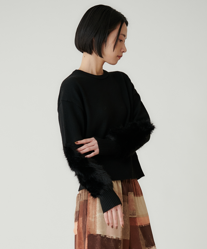 袖ファーベーシックニット