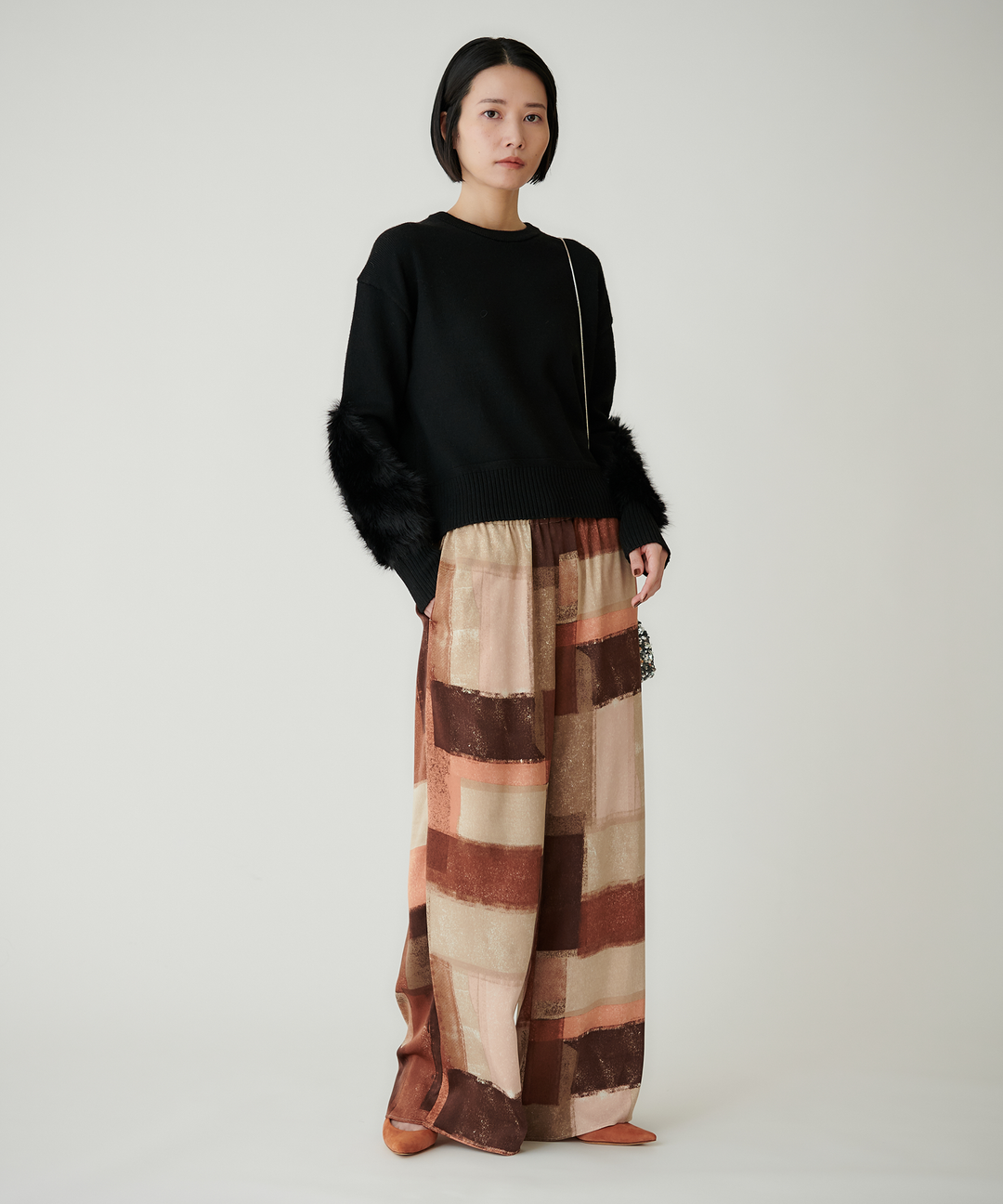 アートプリントマイクロサテンワイドパンツ