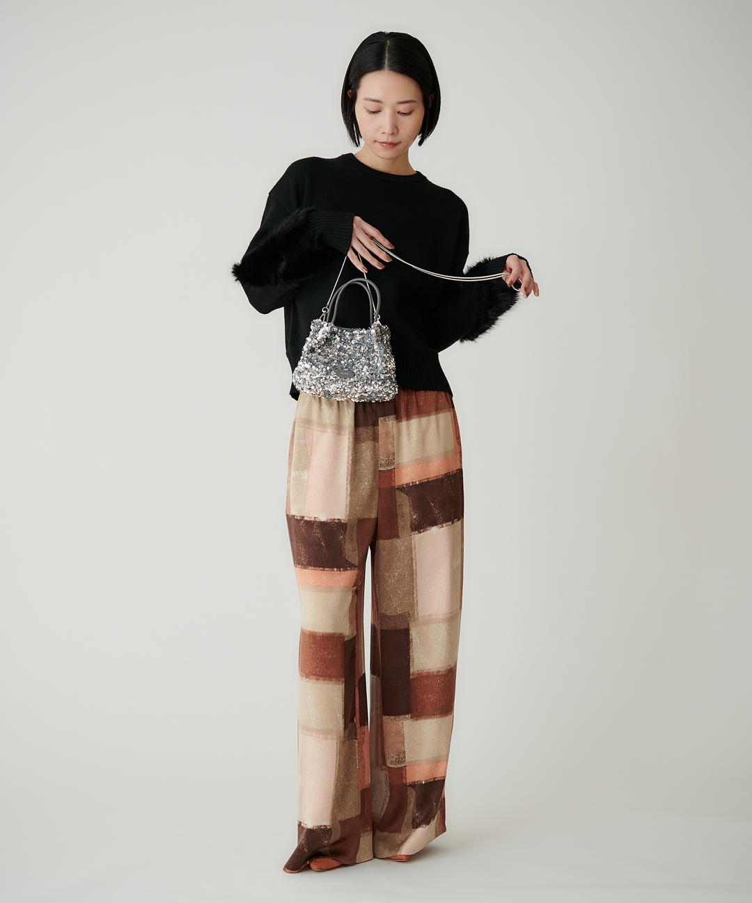 アートプリントマイクロサテンワイドパンツ