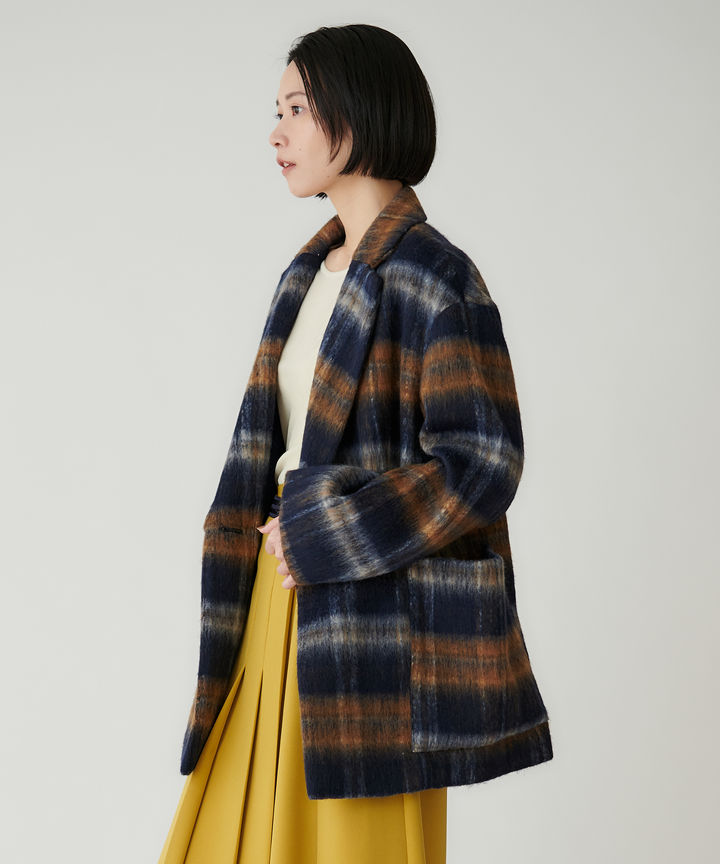 ライトシャギーチェックショートコート