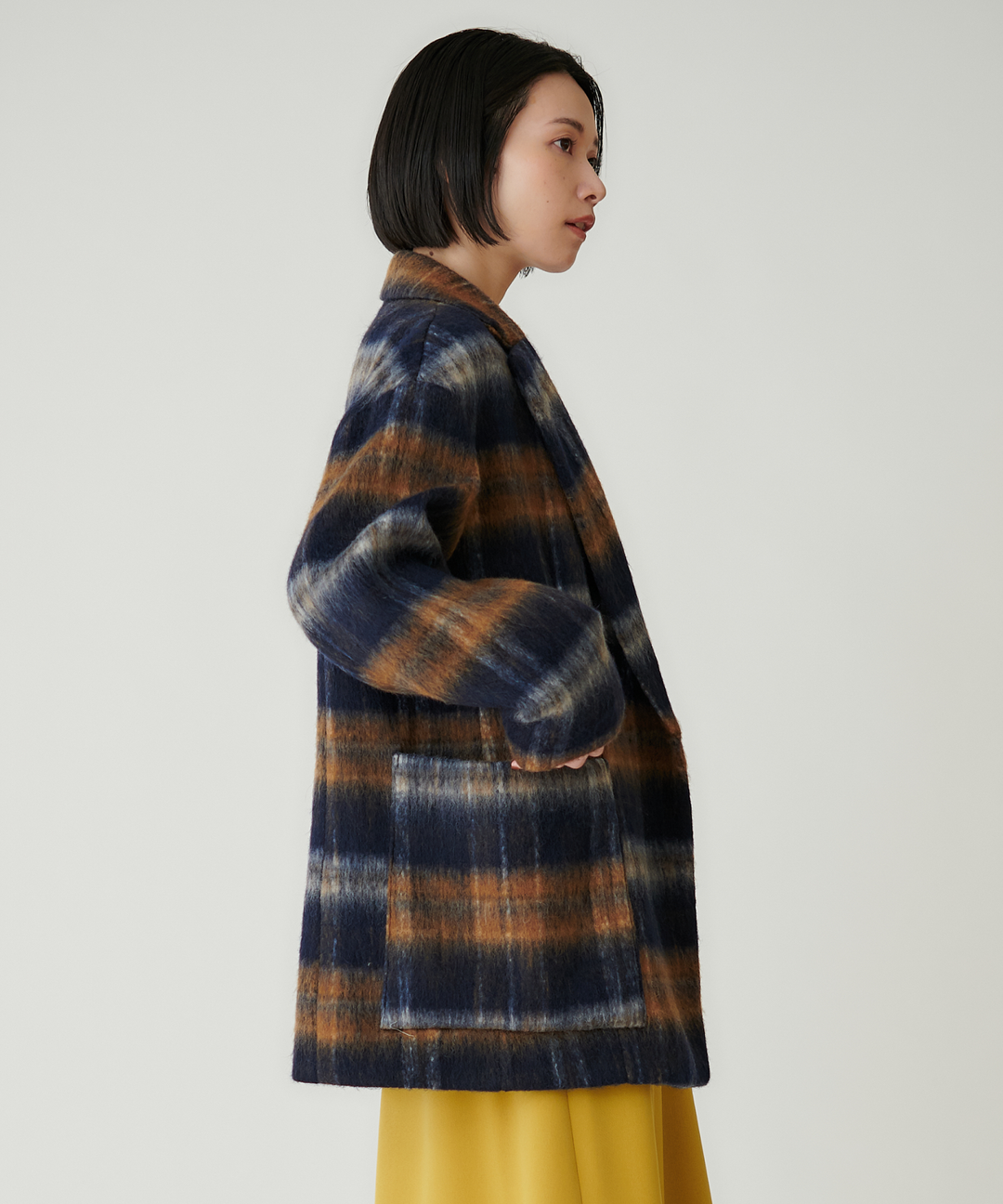 ライトシャギーチェックショートコート