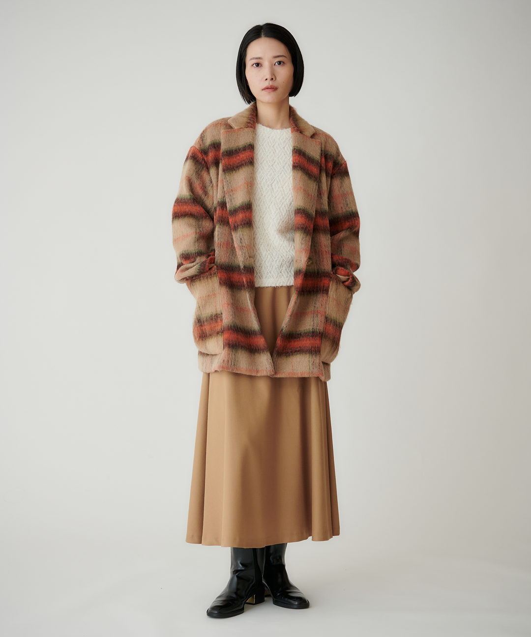 ライトシャギーチェックショートコート